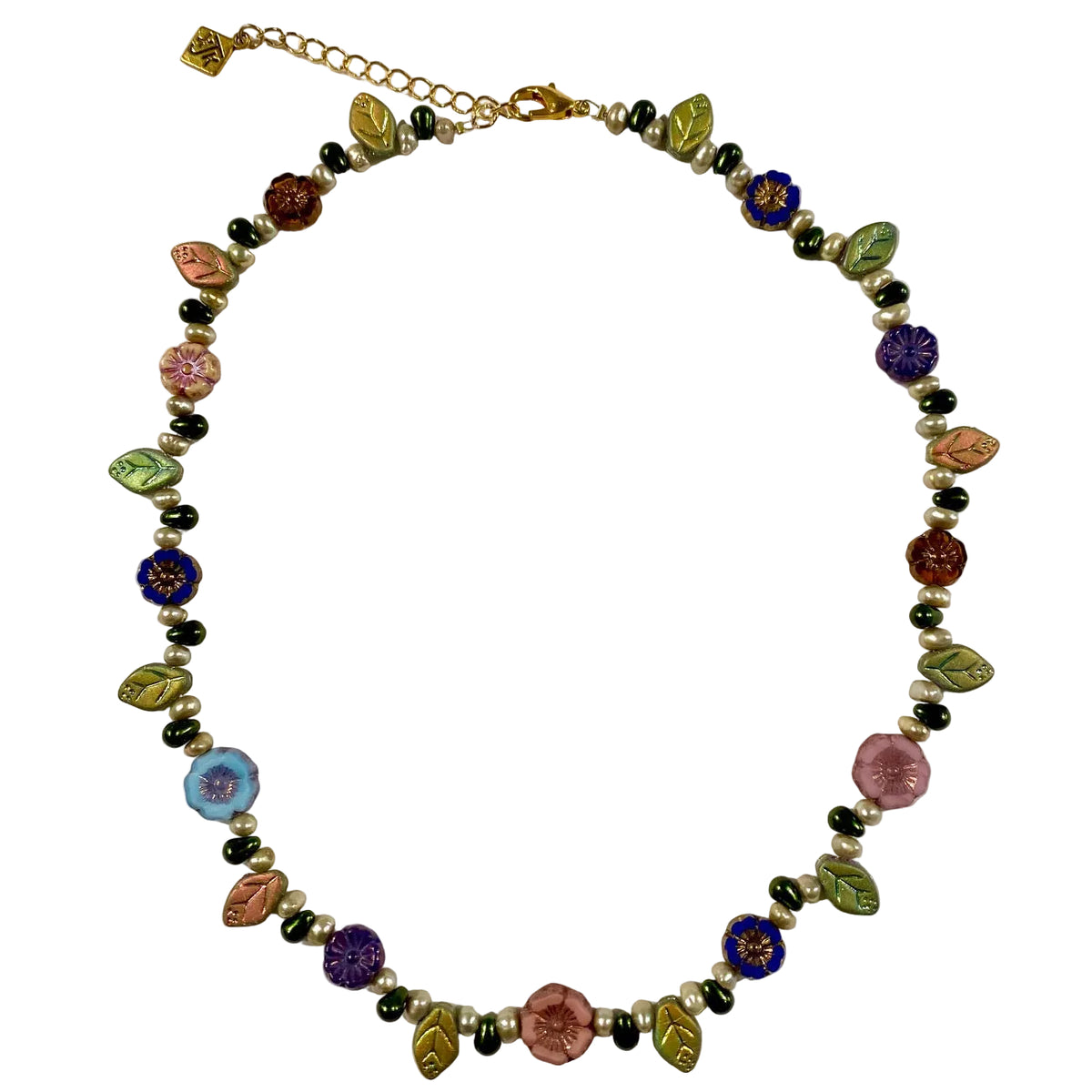 Bohemian Multi Color Glass and Pearl Necklace