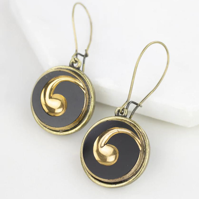 Jet & Gold Comma Earrings