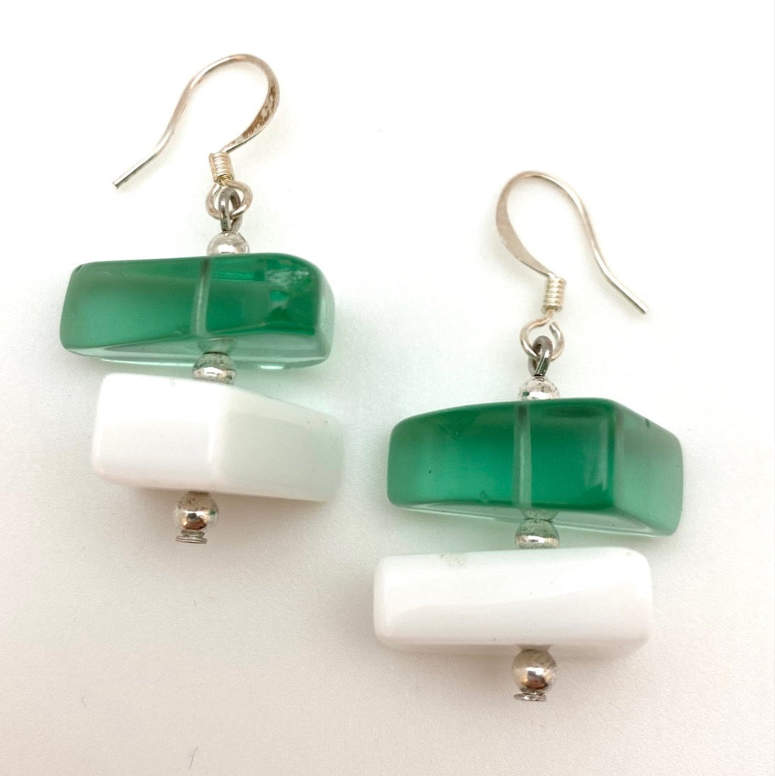 Green and White Composite Quartz Earrings