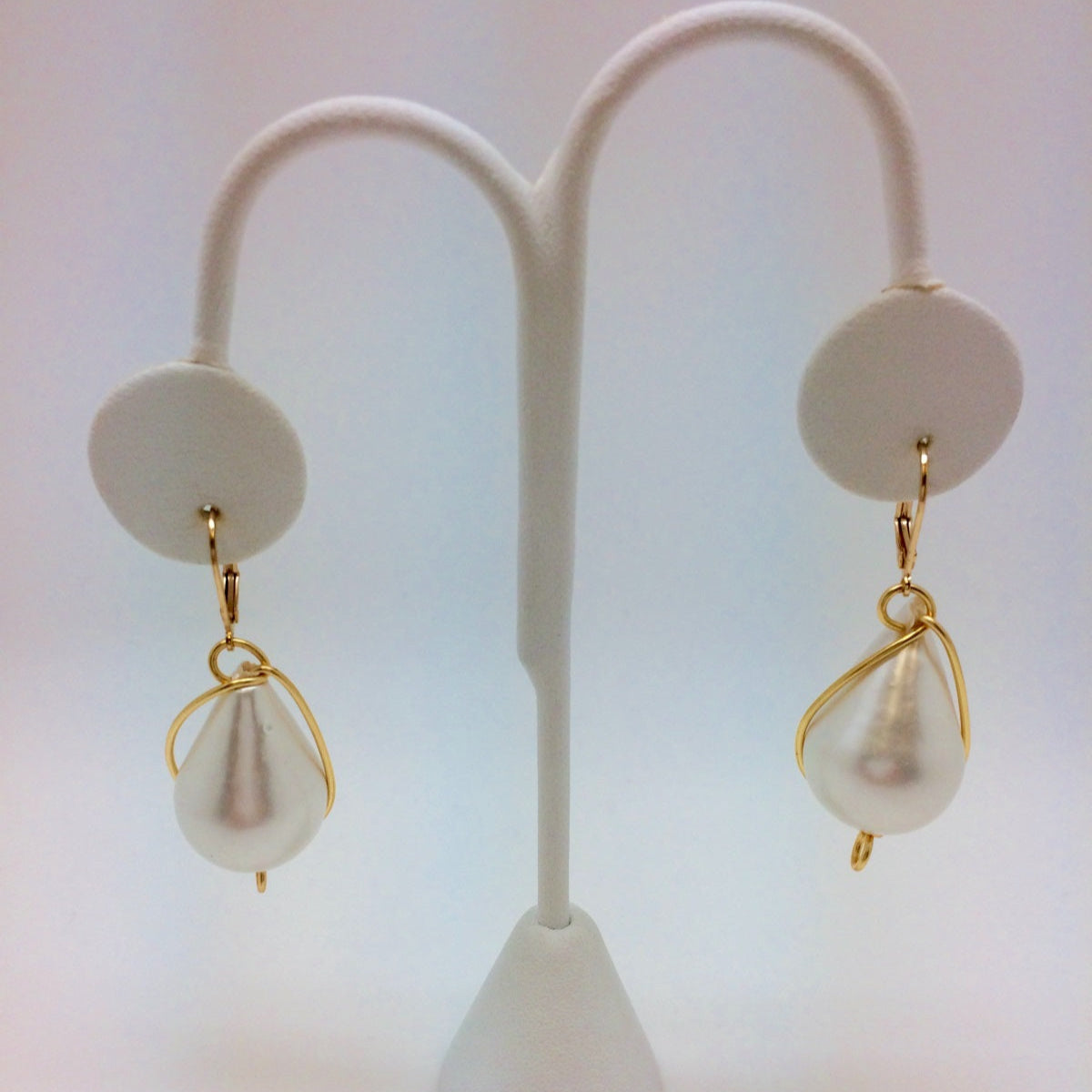 White Cotton Pear Drop with Gold Wire Earrings