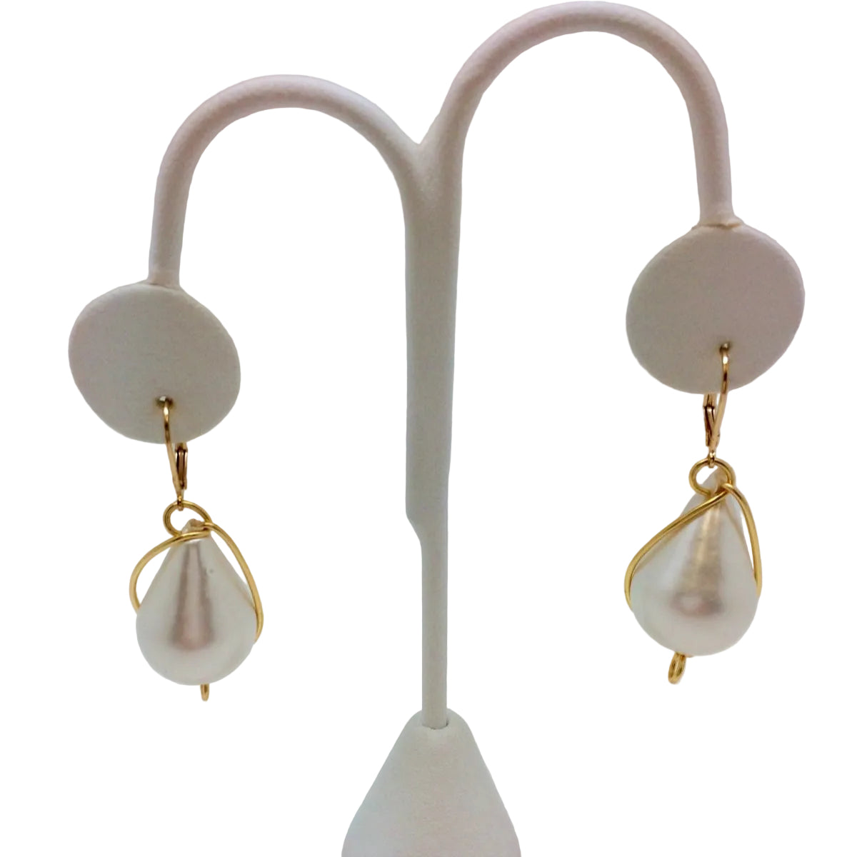 White Cotton Pear Drop with Gold Wire Earrings