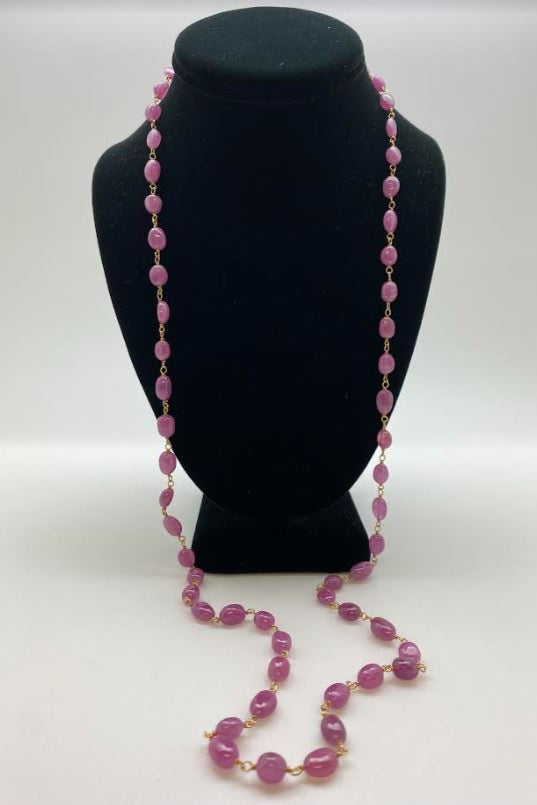 18K Gold Vermeil Cabochon Light Pink Ruby Chain Necklace