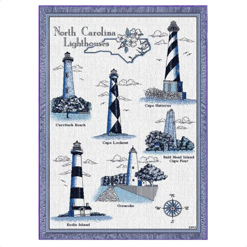Natural/Blue Lighthouses Of NC Throw