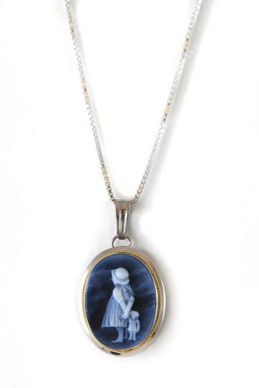 Silver Agate 25 Mm Girl By Sea Pendant