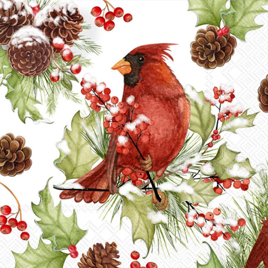 Cardinal in Holly Cocktail Napkins