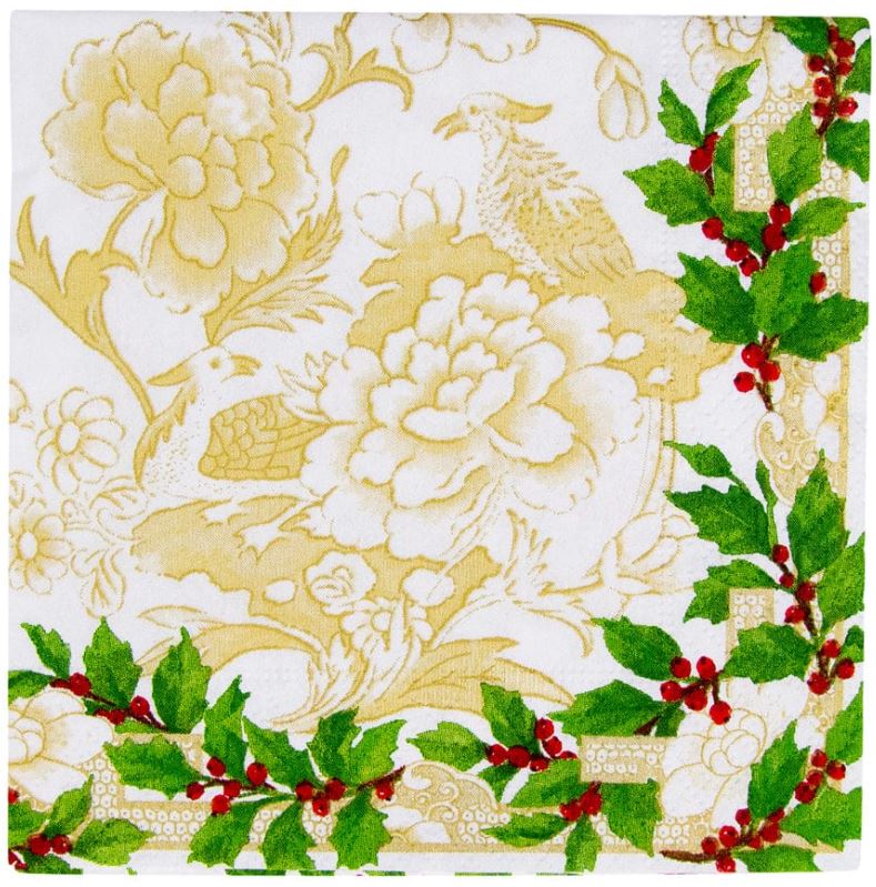 Holly Ivory and Gold Cocktail Napkins