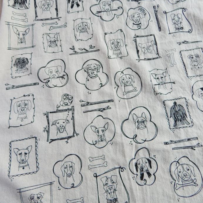 Pattern of black line drawings on a white background