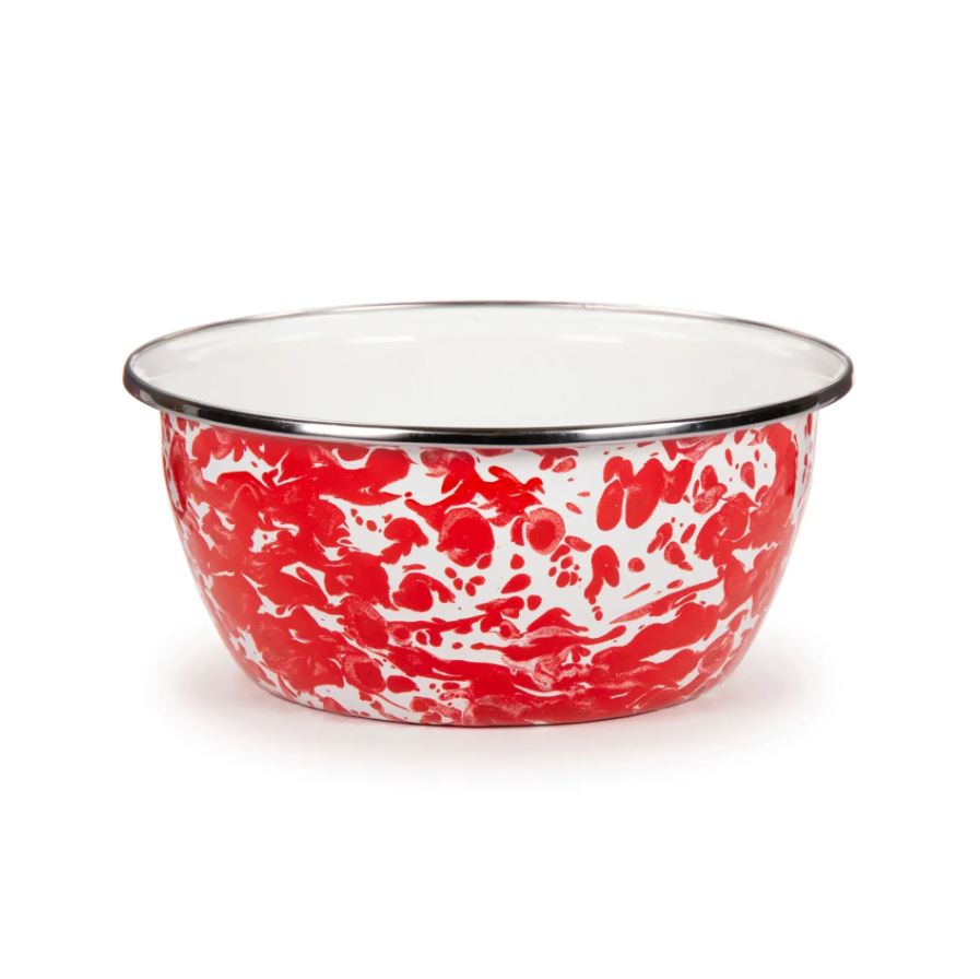 Red Spatter Enamel Salad Bowl