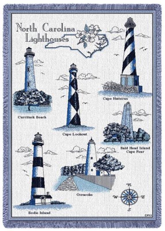 Natural/Blue Lighthouses of NC Throw,240-A