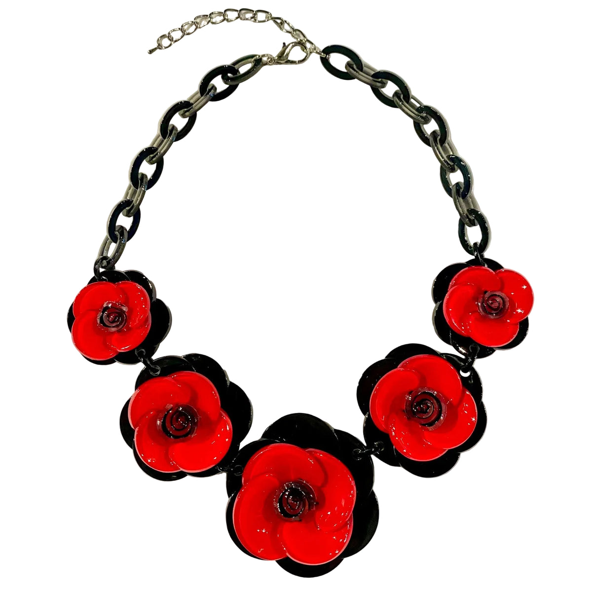 Red & Black 5 Flower Resin Necklace