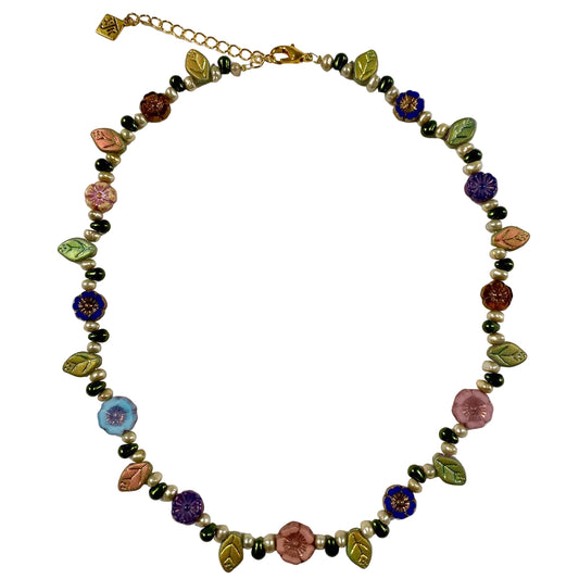 Bohemian Multi Color Glass and Pearl Necklace