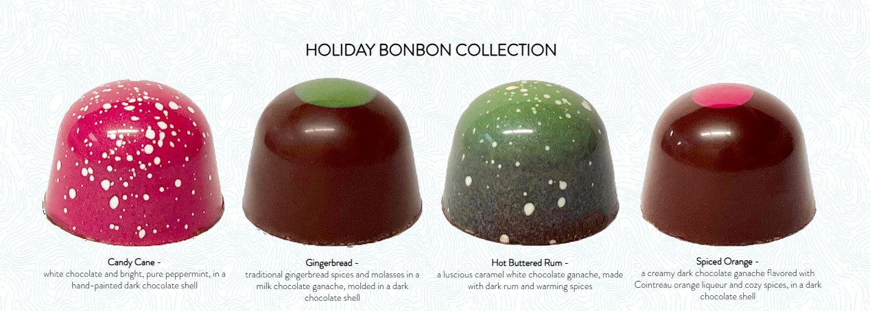 Holiday bonbon collection with colorful chocolate candies on a white background