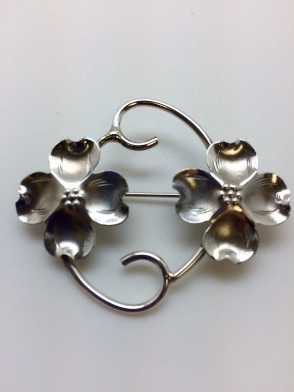 Double Dogwood Silver Scroll Pin SILVR