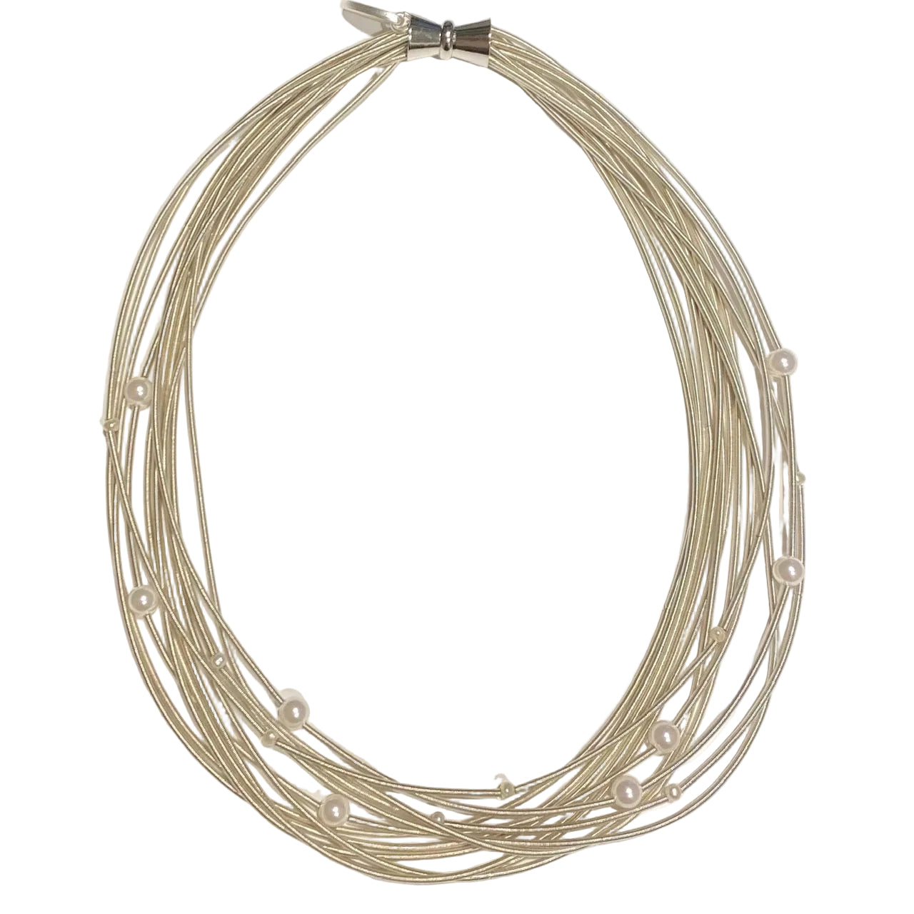 Necklace with multiple strands of pearls on a light background