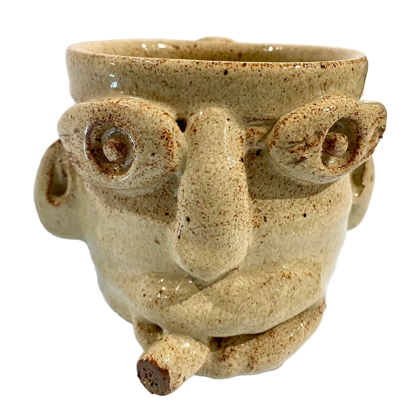 Ceramic mug with a unique design on a white background