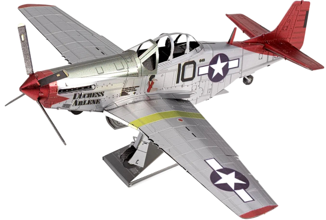 Model airplane with red and gray design on a white background