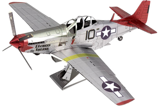 Model airplane with red and gray design on a white background