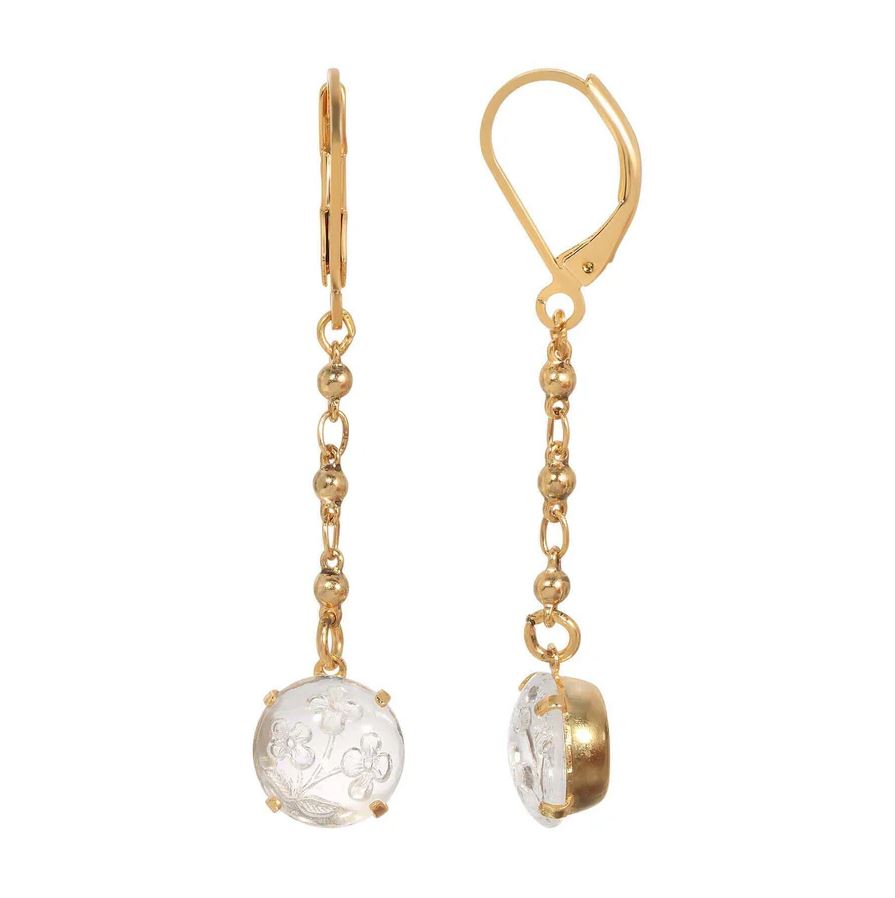 Clear Floral Intaglio Dangling Earrings