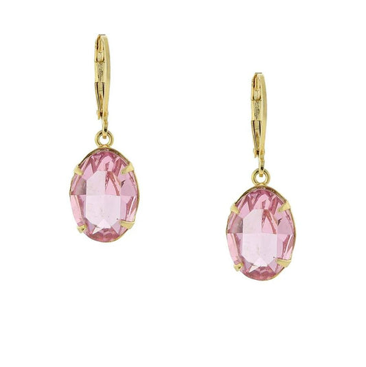 Pink Genuine Austrian Crystal Oval Drop Earrings