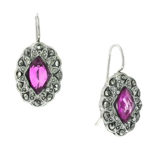 Fuchsia Imitation Marcasite Oval Earrings