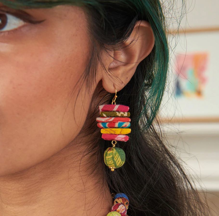 Kantha Stacked Triangle Earrings