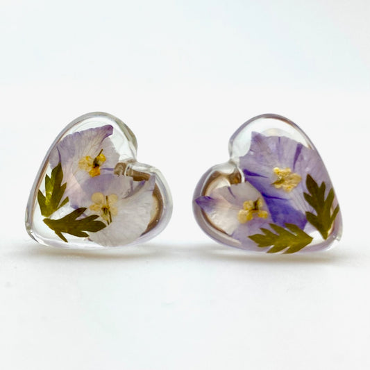 Eco-Resin Heart July Larkspur Earrings/Posts