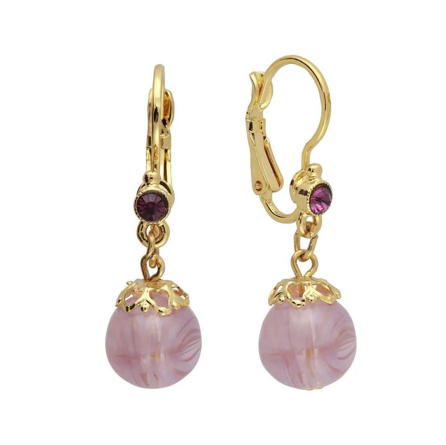 Round Amethyst Color Drop Earrings