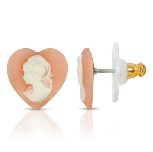 Pink Cameo Heart Post Stud Earrings