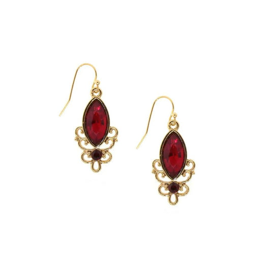 Siam Red Crystal Drop Earrings