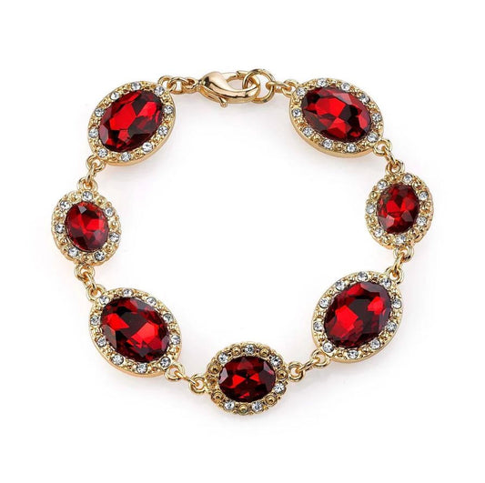 Empire Lux Siam Red Oval Glass Stone & Clear Crystal Link Bracelet