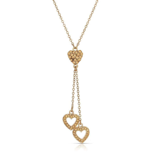 Crystal Heart Pendant & Tassel Drops Necklace