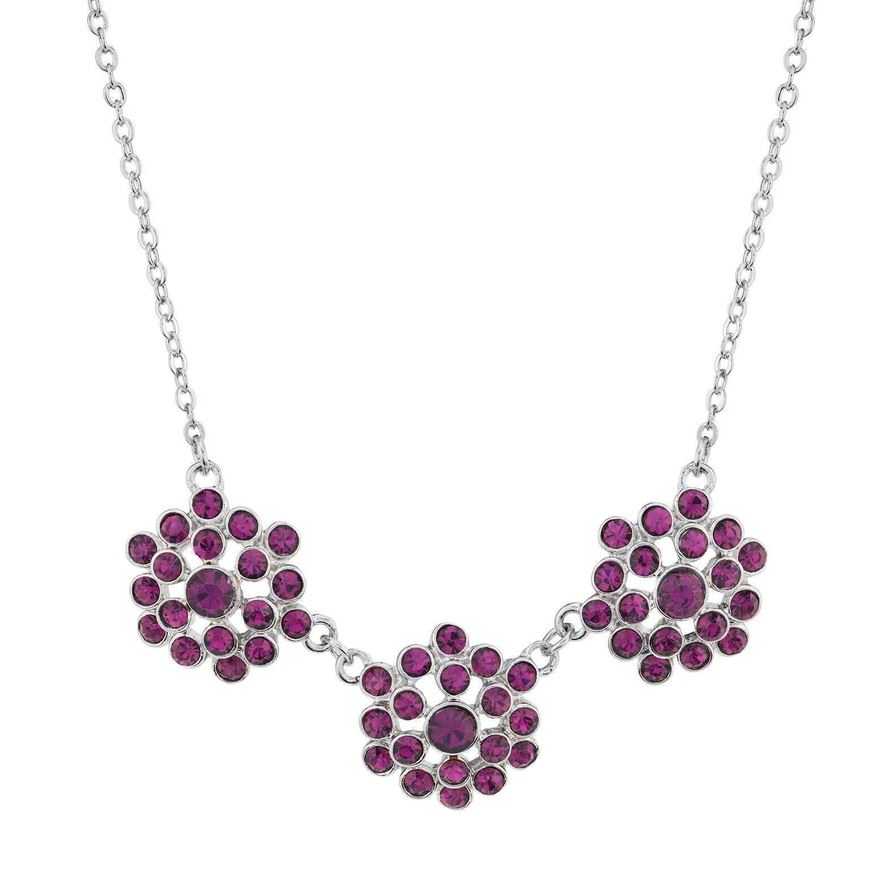 Triple Amethyst Purple Crystal Cluster Collar Necklace