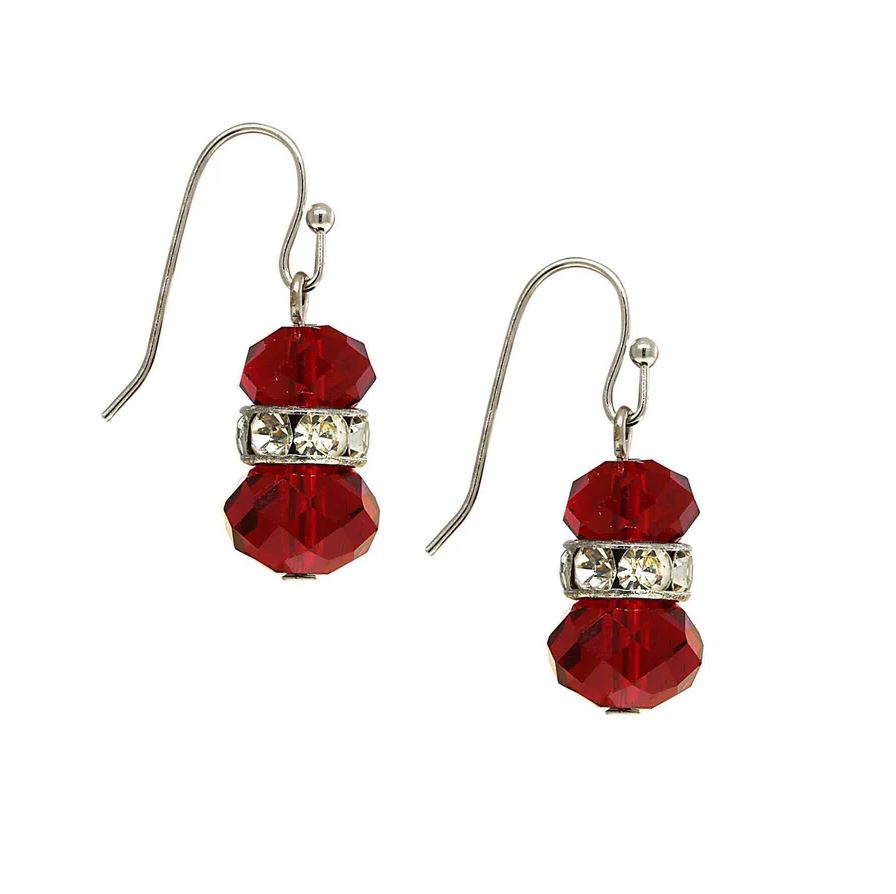 Ruby Red Crystal Accent Drop Earrings