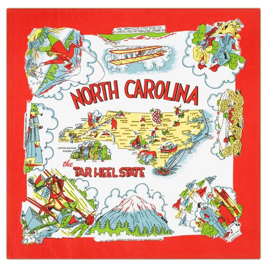 NC Map Retro Flour Sack Kitchen Towel/22x22in Cotton