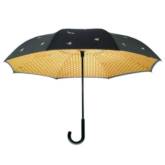 Black and yellow patterned umbrella on a white background