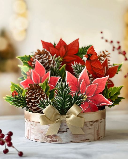 Birch Poinsettia Pop Up Paper Bouquet Card