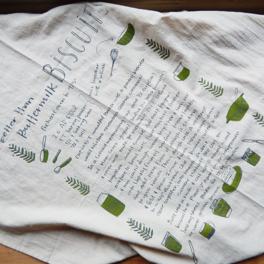 Biscuit Recipe Handprinted Tea Towel