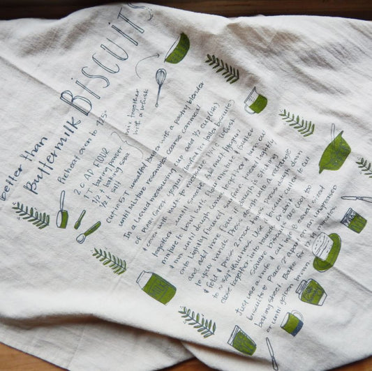 Biscuit Recipe Handprinted Tea Towel