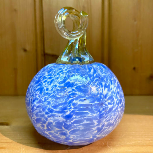 Blue & White Spotted Glass Pumpkin