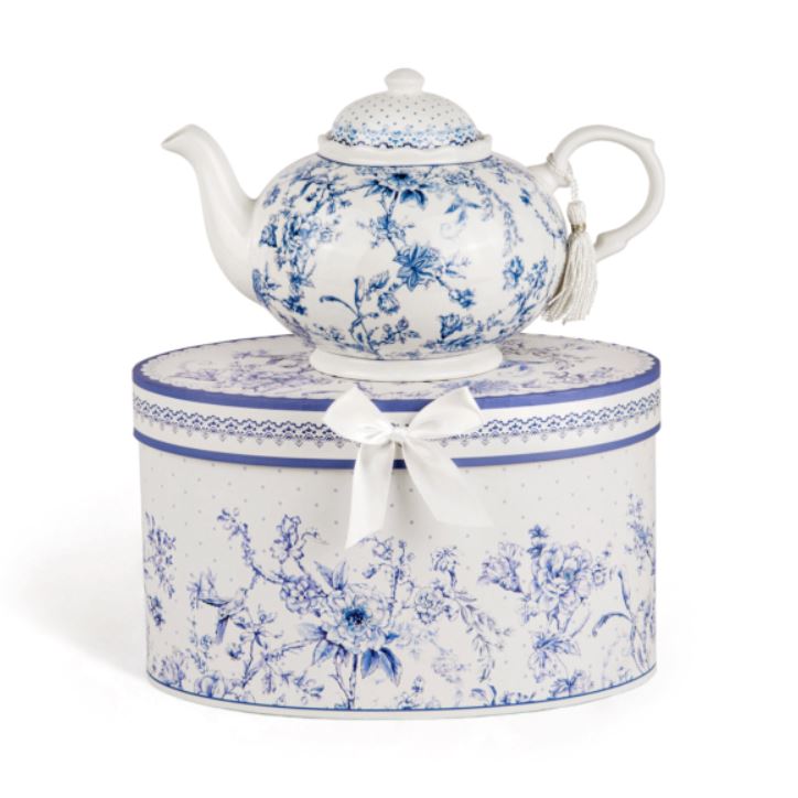 Blue Flowers New Bone China Teapot in Gift Box