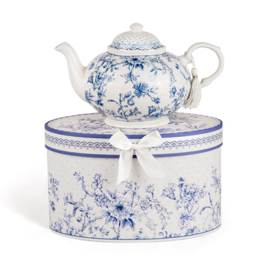 Blue Flowers New Bone China Teapot in Gift Box