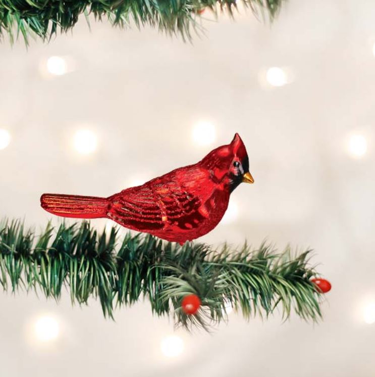 Red Cardinal Glass Ornament with Clip