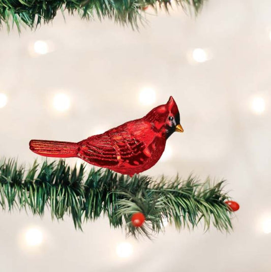 Red Cardinal Glass Ornament with Clip