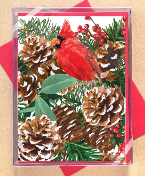 Pinecone & Cardinal Boxed Holiday Cards