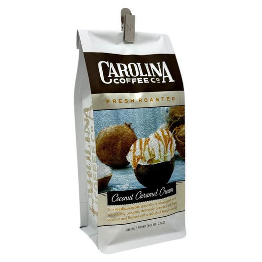 Carolina Coffee Co. Coconut Caramel Cream coffee bag on a white background