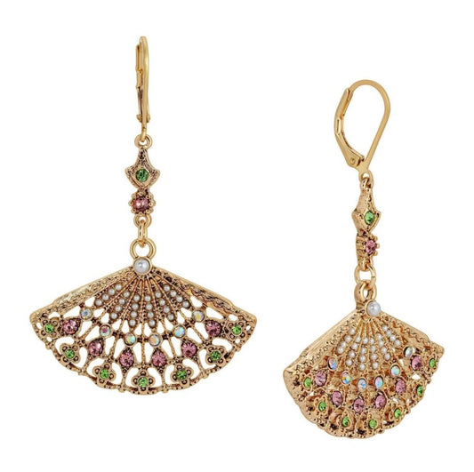 Deco Blooming Elegance Multi Crystal & Faux Pearl Dangling Earrings