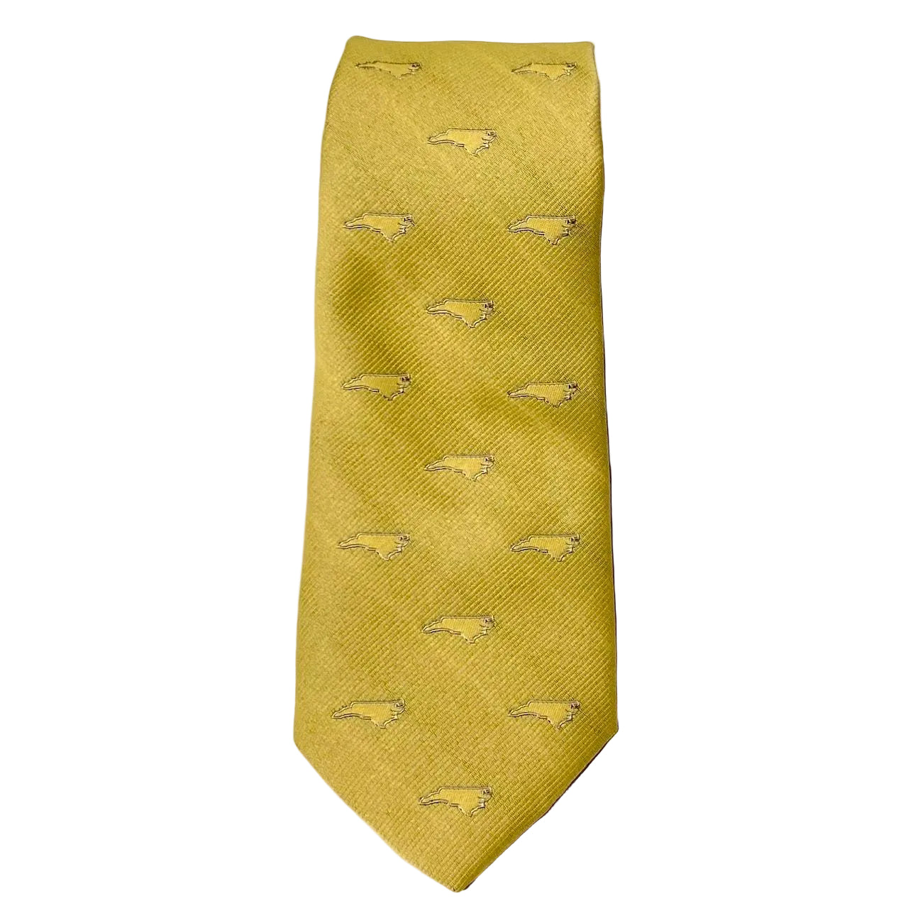 Yellow tie with fish pattern on a light beige background