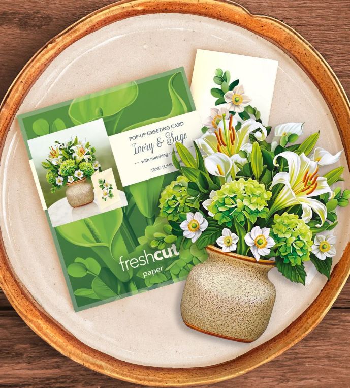 Mini Ivory & Sage Paper Pop Up Card