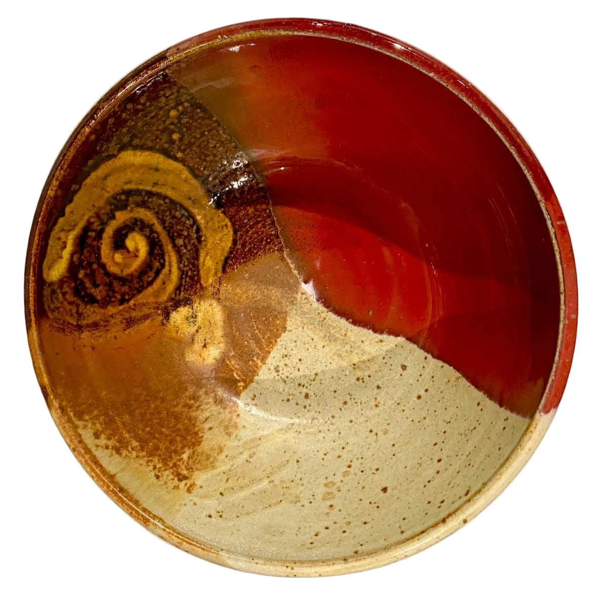 Ceramic bowl with multicolored glaze on a white background