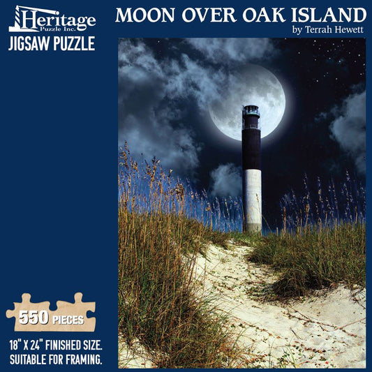 Moon Over Oak Island Lighthouse 550 pc Puzzle